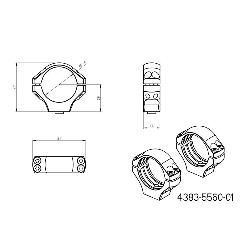 34mm montageringen | korte Picatinny QD Ergo-basis