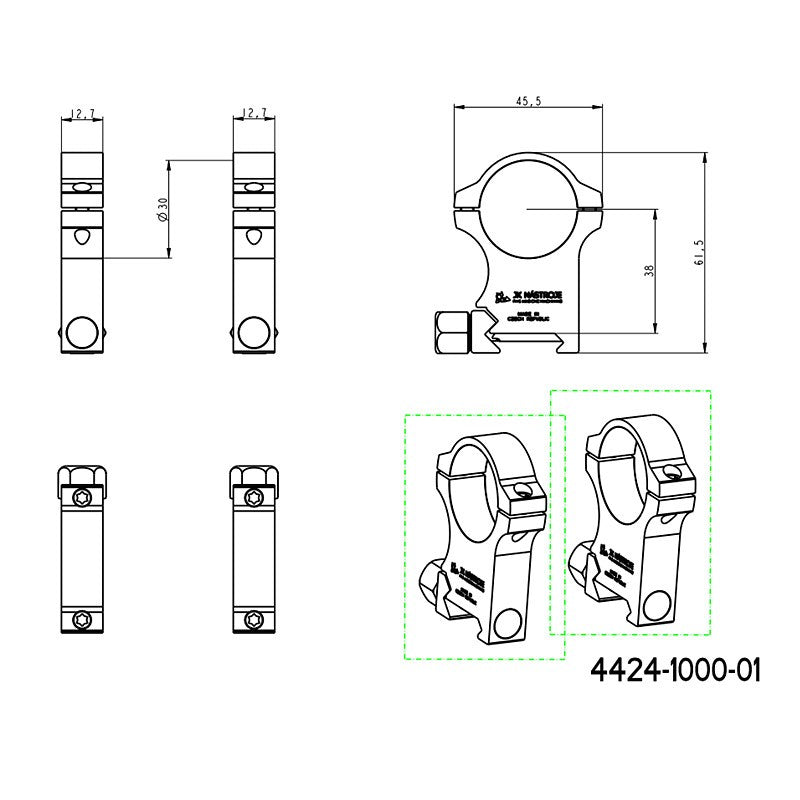 30mm scope rings | Picatinny base with screw nut JK-N