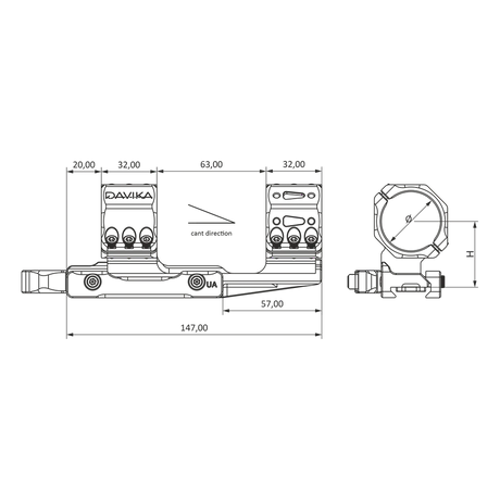34mm cantilever montagering | Picatinny QD Ergo basis - Medium