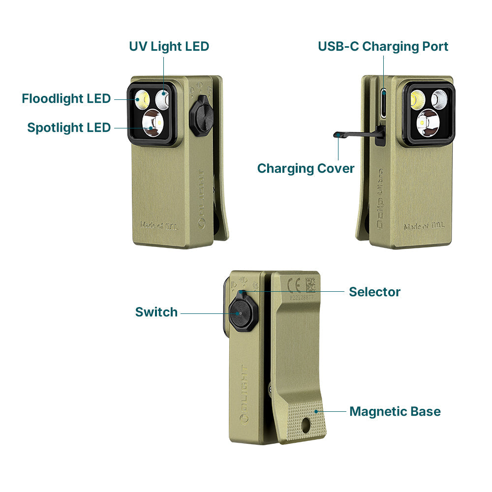 Olight Oclip Ultra | 3-in-1 clip-on EDC lamp | 530 lm - Olive Green